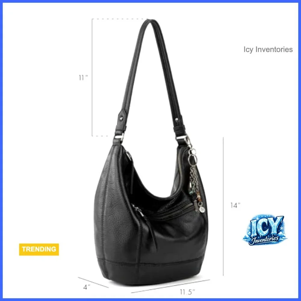 Large Leather Hobo Handbag with Zipper Pockets for Everyday Travel